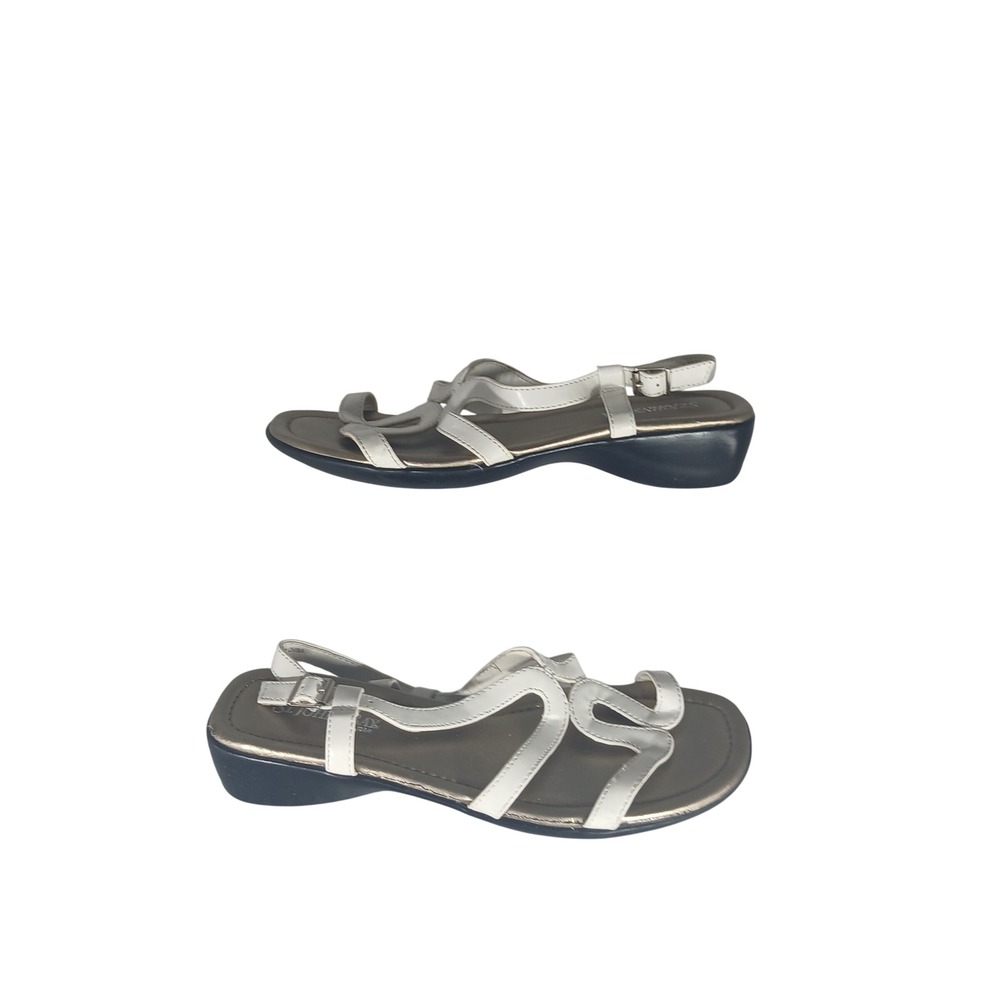 St. John's Bay Strappy Wedge Sandals 7M White Bronze Coastal Summer Chic